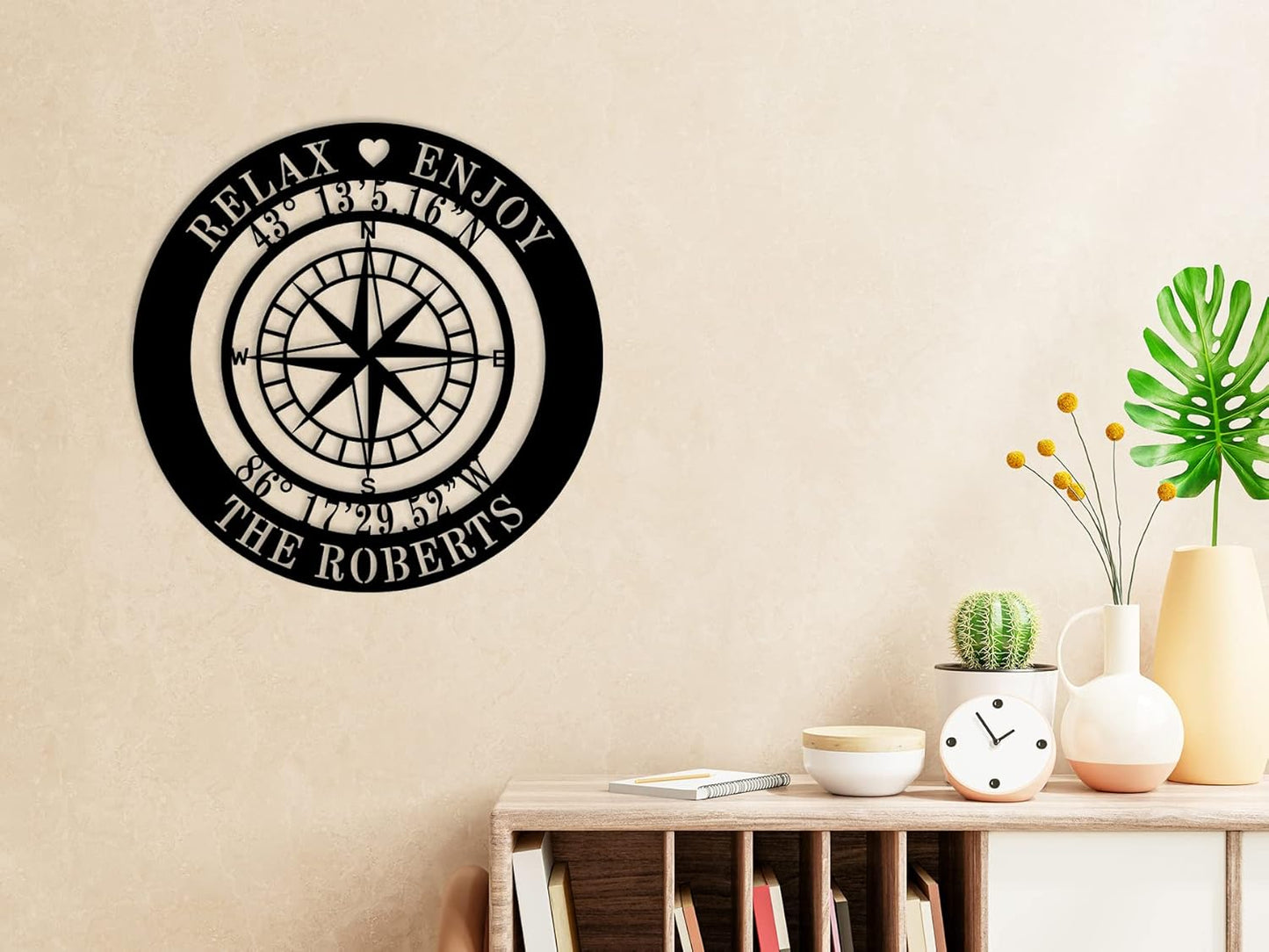 Custom Compass Metal Sign, Personalized Coordinates Sign, Nautical Wall Art, Custom Coordinates Wall Decor, Beach Lake House Decor