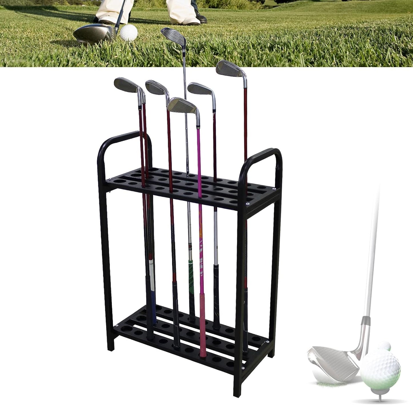 Gdrasuya10 Golf Club Organizer Display Stand, 27-Holes Golf Clubs Storage Rack Floor Stand Metal Putter Shelf Equipment for driving range, Golf club placement, 11.81"x21.65"x31.5"