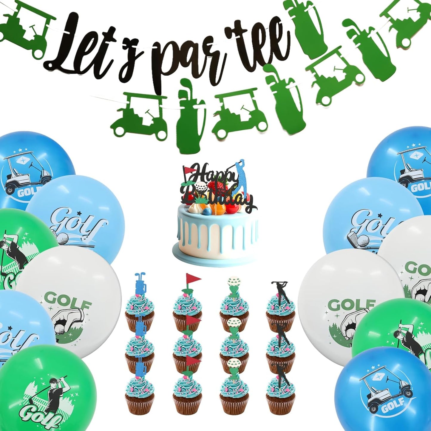 Golf Birthday Party Decorations - 27pcs Golf Themed Party Decorations for Golf Banner, Happy Birthday Cake Topper, Cupcake Toppers, Balloon, Sport Themed Party Decor Supplies