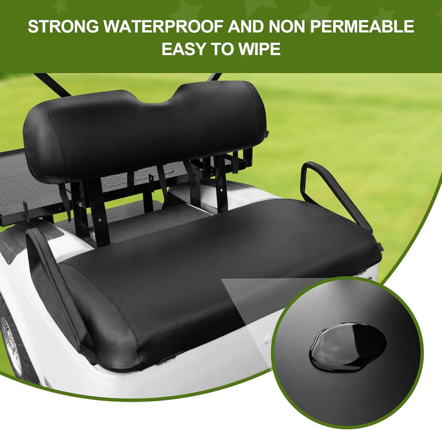 NOKINS Leather Front Golf Cart Seat Covers Fit EZGO TXT 1994-2013/EZGO RXV OEM Ordinary Front Seat Cushion,Smooth and Simple Style,No Stapler,Golf Cart Vinyl Waterproof Replacement Seat Cover, Black