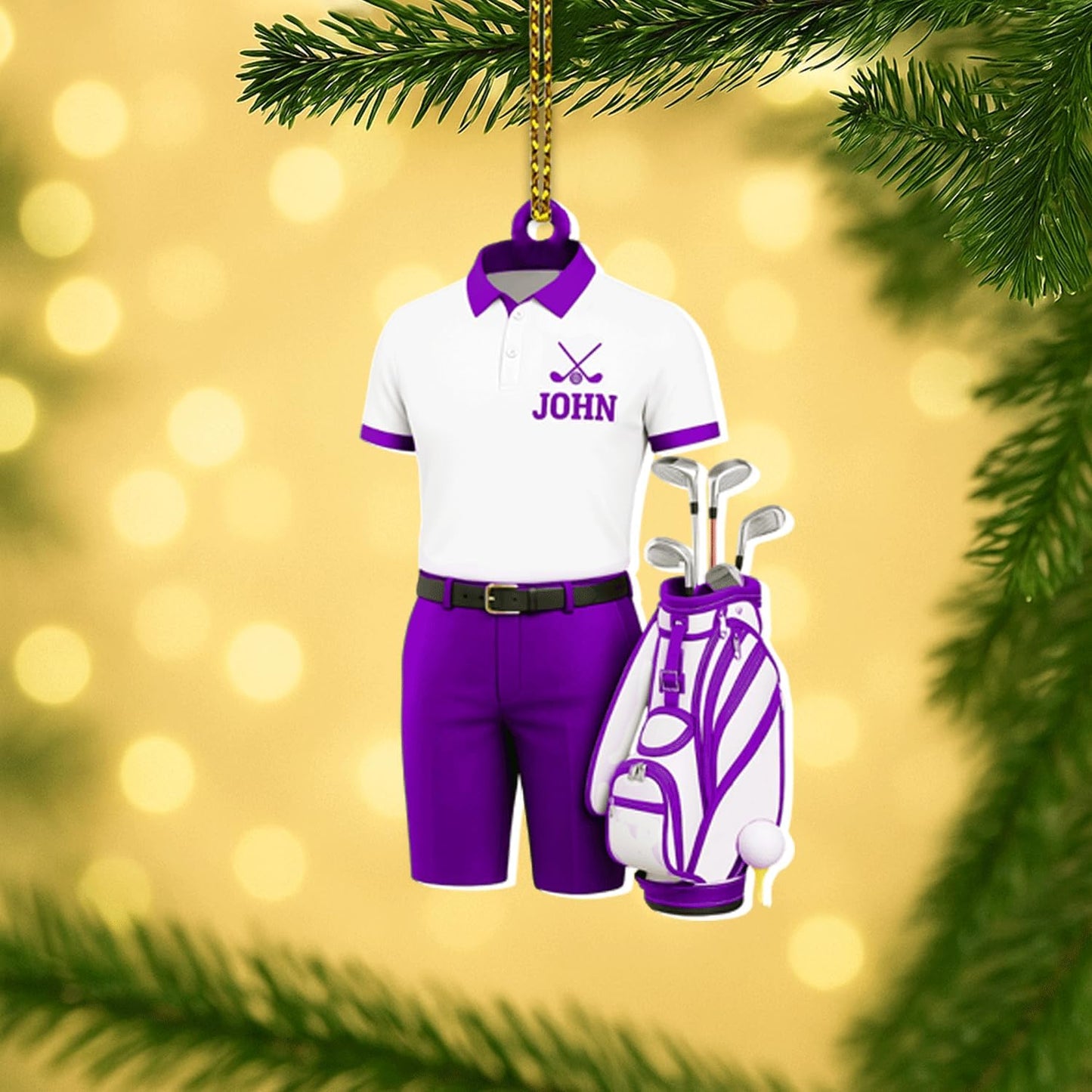 Personalized Golf Christmas Ornament 2025, Custom Name Bag, and Golfer Outfit Gilf, Ball Head Ornament with Santa Hat, Gifts for Golf Lovers 3