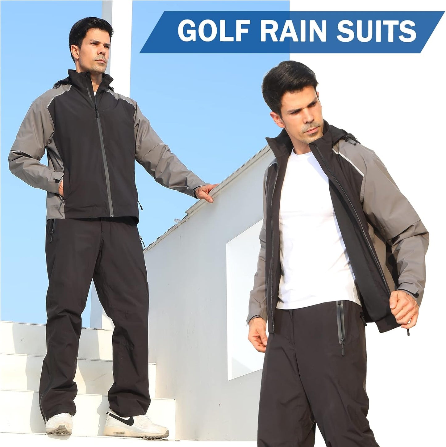 K.E.J. Golf Rain Jacket for Men Waterproof Raincoat Lightweight Jacket Golf Suit for Hiking Cycling Running Camping Traveling