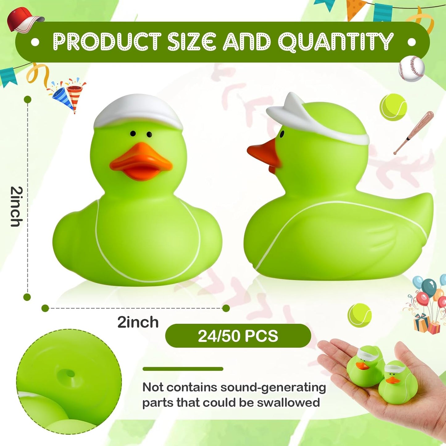 Deekin Rubber Duck 2 Inch Bulk Sport Party Favors for Team Events Game Day Decorations Birthday Party Decorations Club Player Gift(24 Pcs,Tennis)