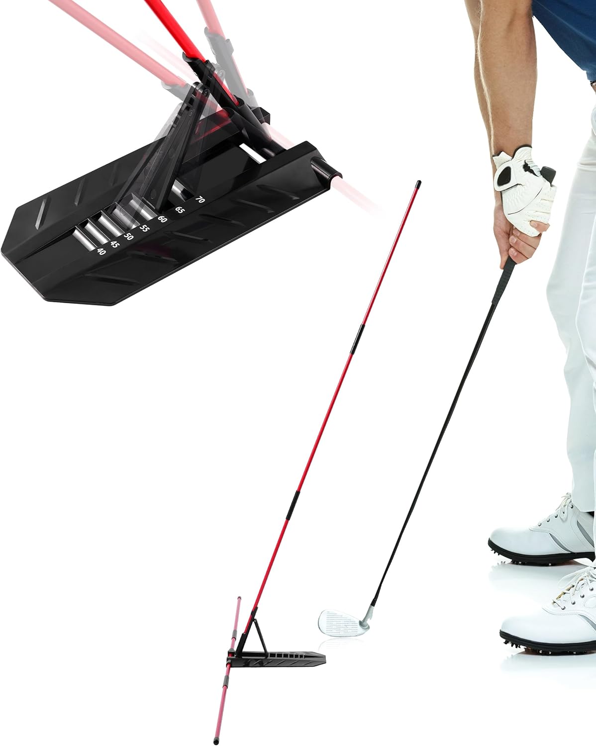 Golf Alignment Sticks, Golf Swing Trainer with Angle Plate/Holder Sets, Posture Corrector Golf Trainging Aid, Swing Plane Trainer for Aiming, Putting, Swing/Professional Golf Practice Tools