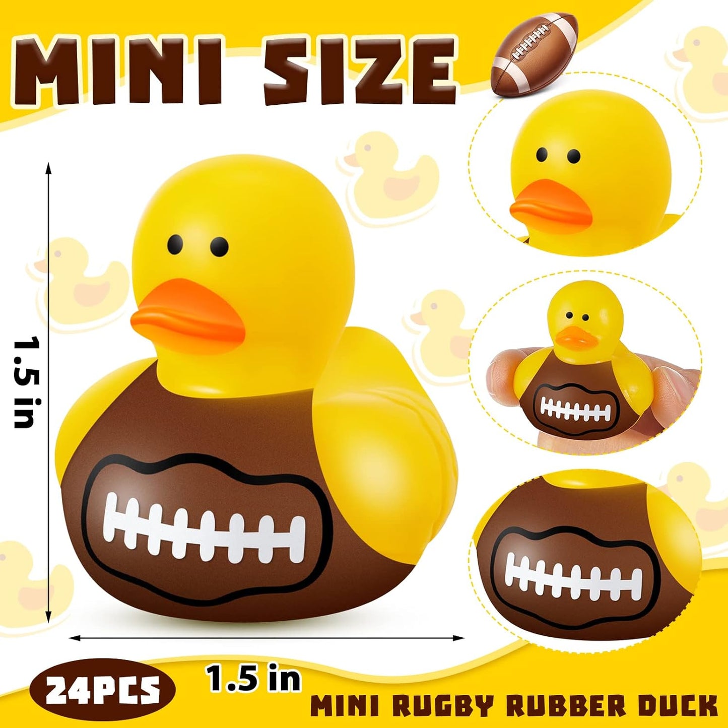 Deekin Rubber Duck 2 Inch Bulk Sport Party Favors for Team Events Game Day Decorations Birthday Party Decorations Club Player Gift(24 Pcs,Football)