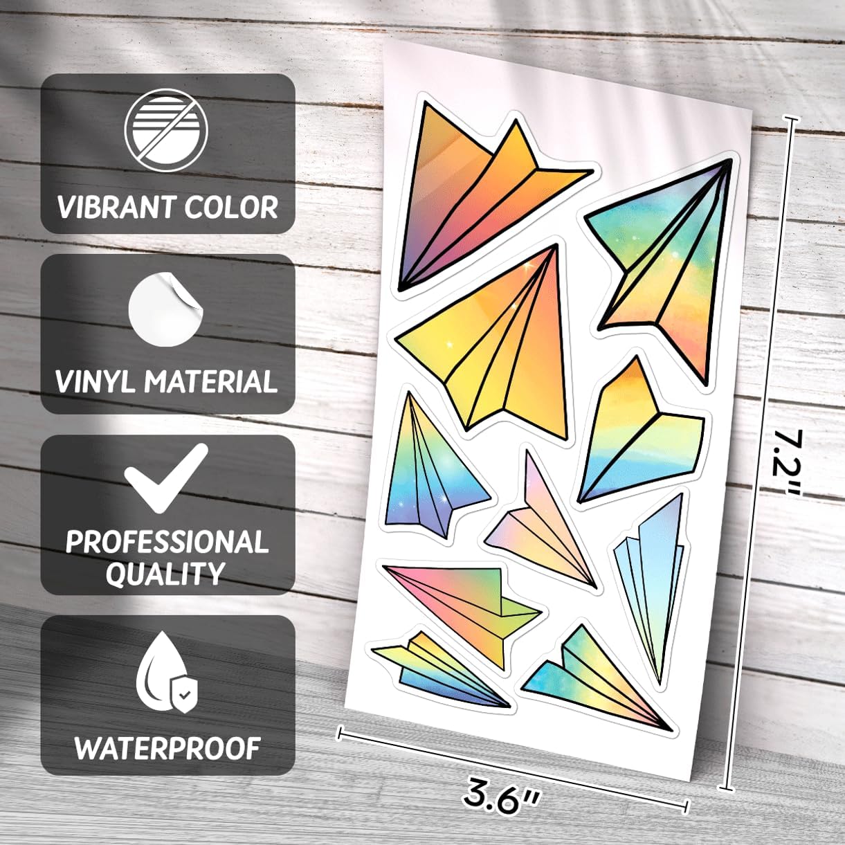 Colorful Holographic Paper Airplane Pattern Vinyl Stickers Pack for Laptops Water Bottles Skateboards Notebooks Kids Teens Students Collectors 50pcs Wall Decoration Car Hat