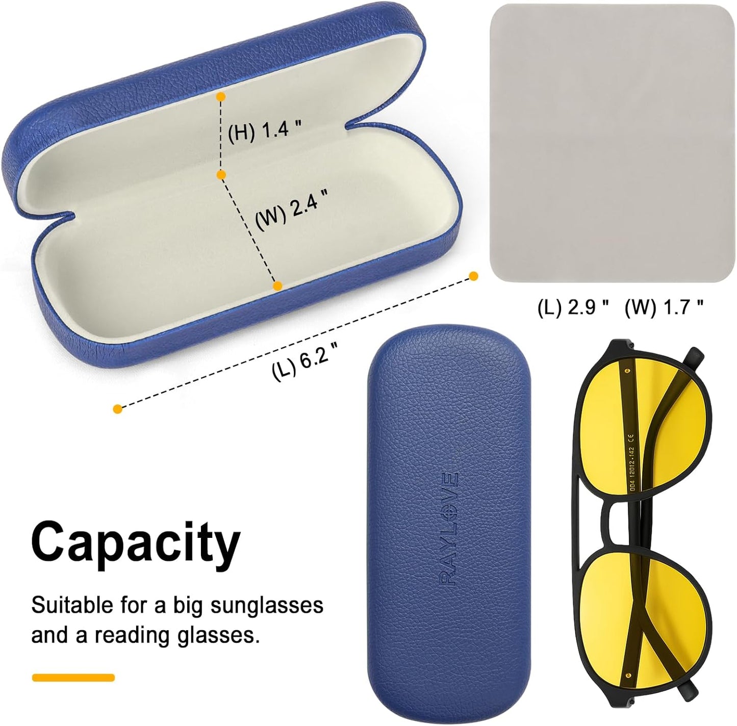 RayLove Glasses Case Hard Shell Eyeglass Case with Cleaning Cloth, PU Leather Protective Eye Glass Cases Fits Most Sunglasses