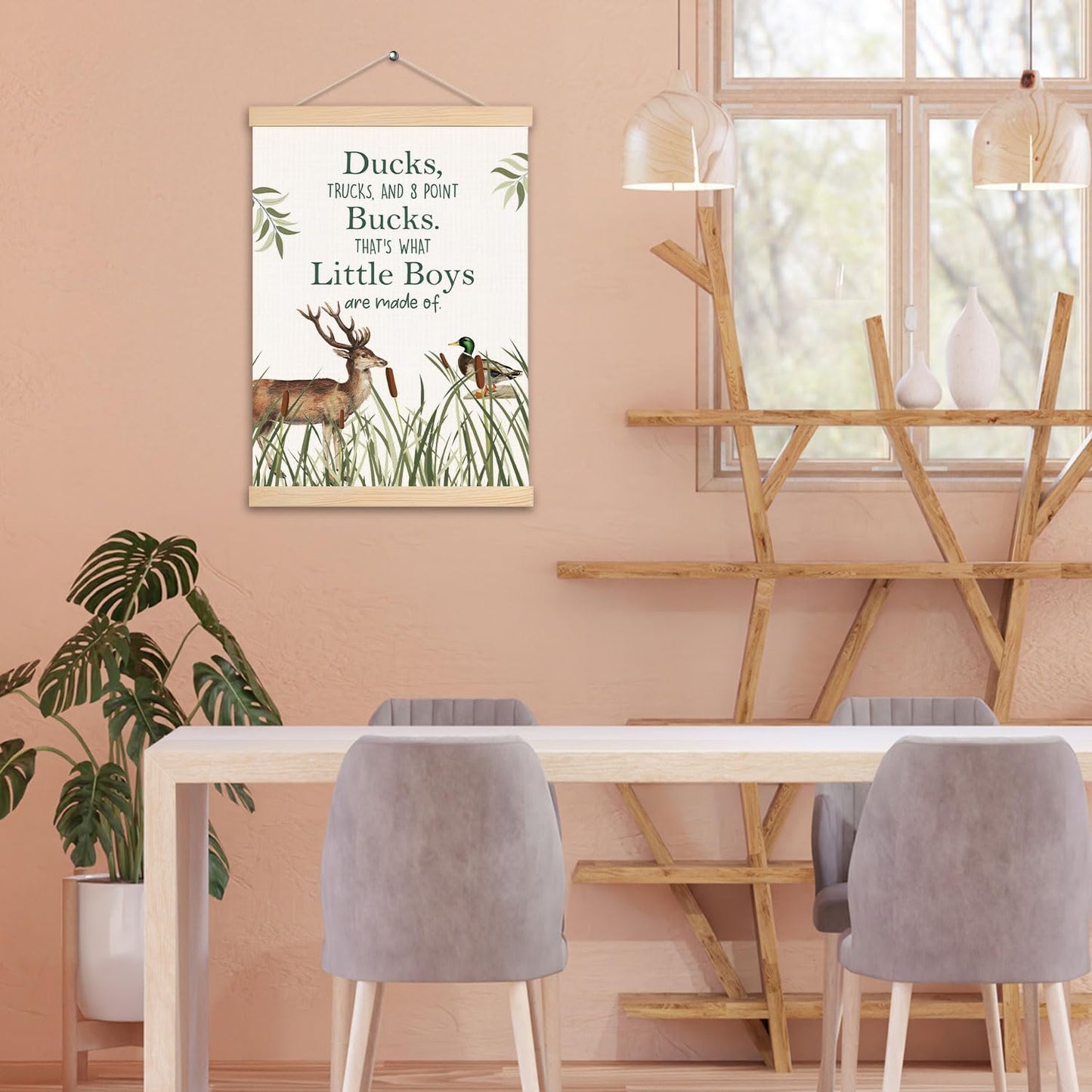 pouep Deer Duck Boy Nursery Wall Art Poster, Forest Nursery Decor, Wild Woods Deer Mallard Duck Canvas Prints Wall Decor for Toddler Kids Boys Bedroom Playroom Classroom, 16x24 Inches