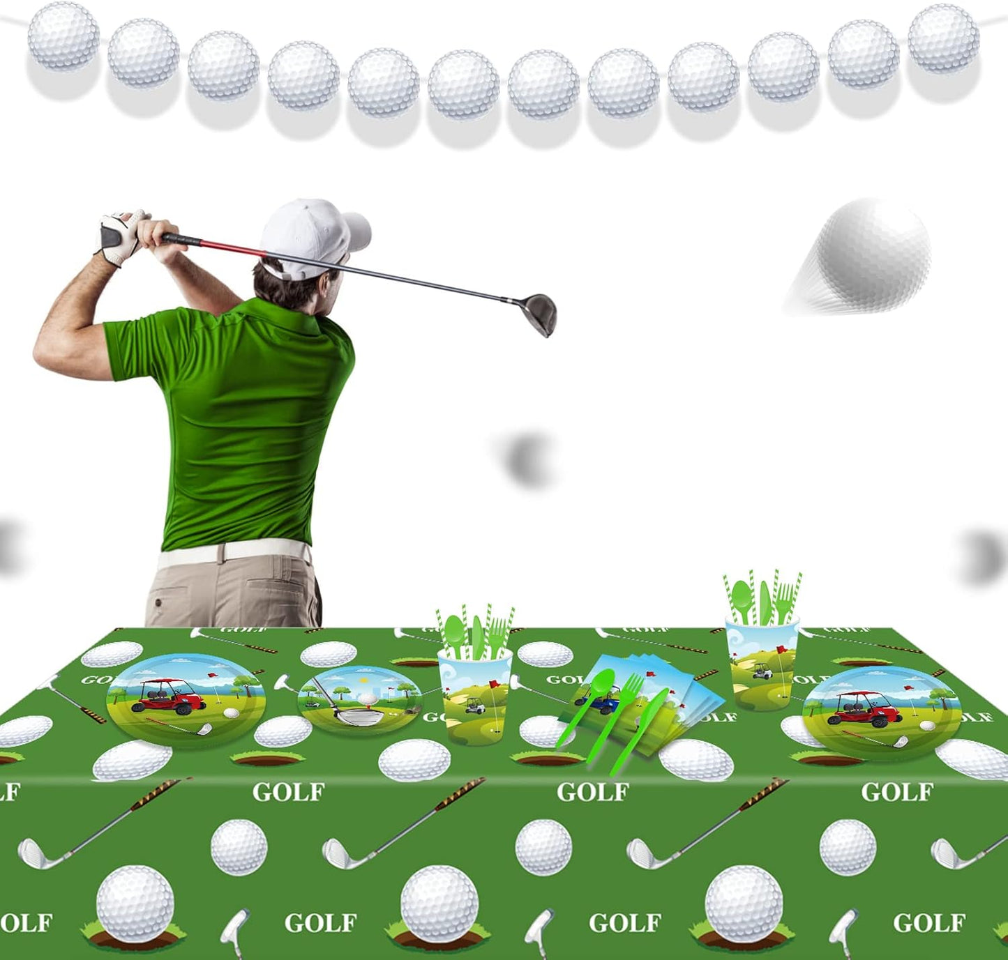 Adirasenotek 3Pcs Golf Party Tablecloths,Sports Themed 87" Lx51 W Rectangular Plastic Table Covers Disposable Tablecloths for Decoration Birthday Part Baby Showers