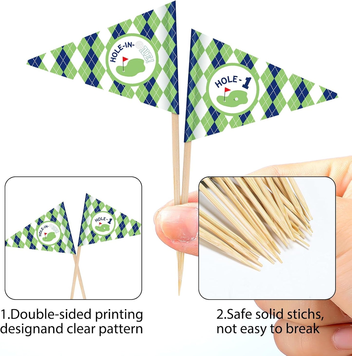 50 Pcs Golf Cupcake Toppers Hole in One Birthday Decorations 1st Golf Cocktail Picks Mini Stick Cupcake Toppers Flags for Baby 1st Birthday Party Food Bar Decorations Supplies(Check Pattern)