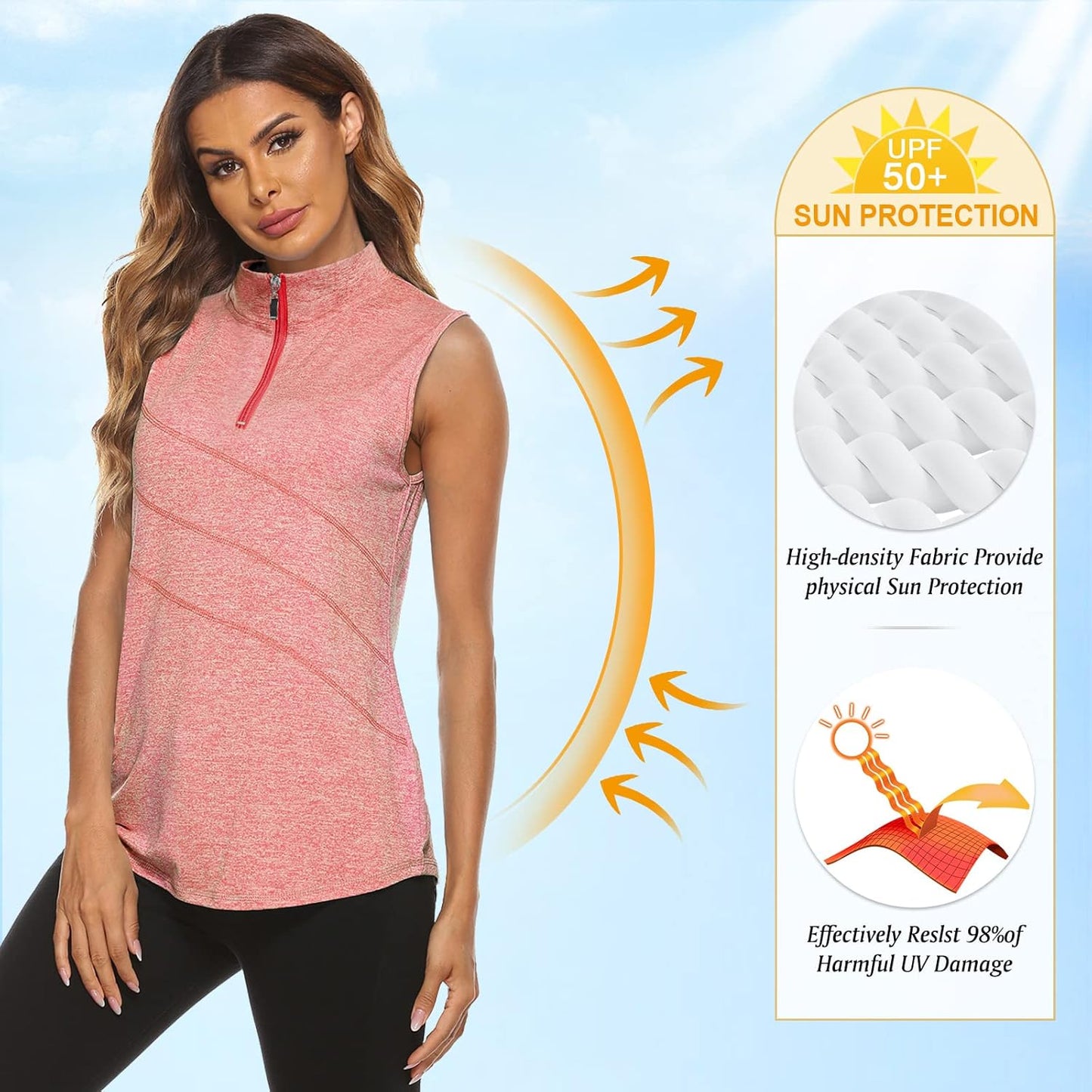 Koscacy Women's Sleeveless Golf Tennis Polo Shirts Zip Up Dry Fit Workout Tank Tops Athletic Shirt