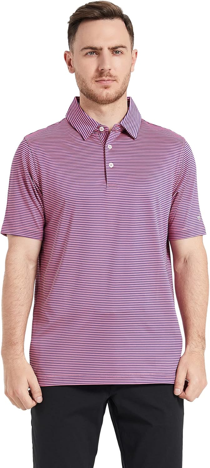 Golf Shirts for Men Dry Fit Short Sleeve Print Performance Moisture Wicking Polo Shirt