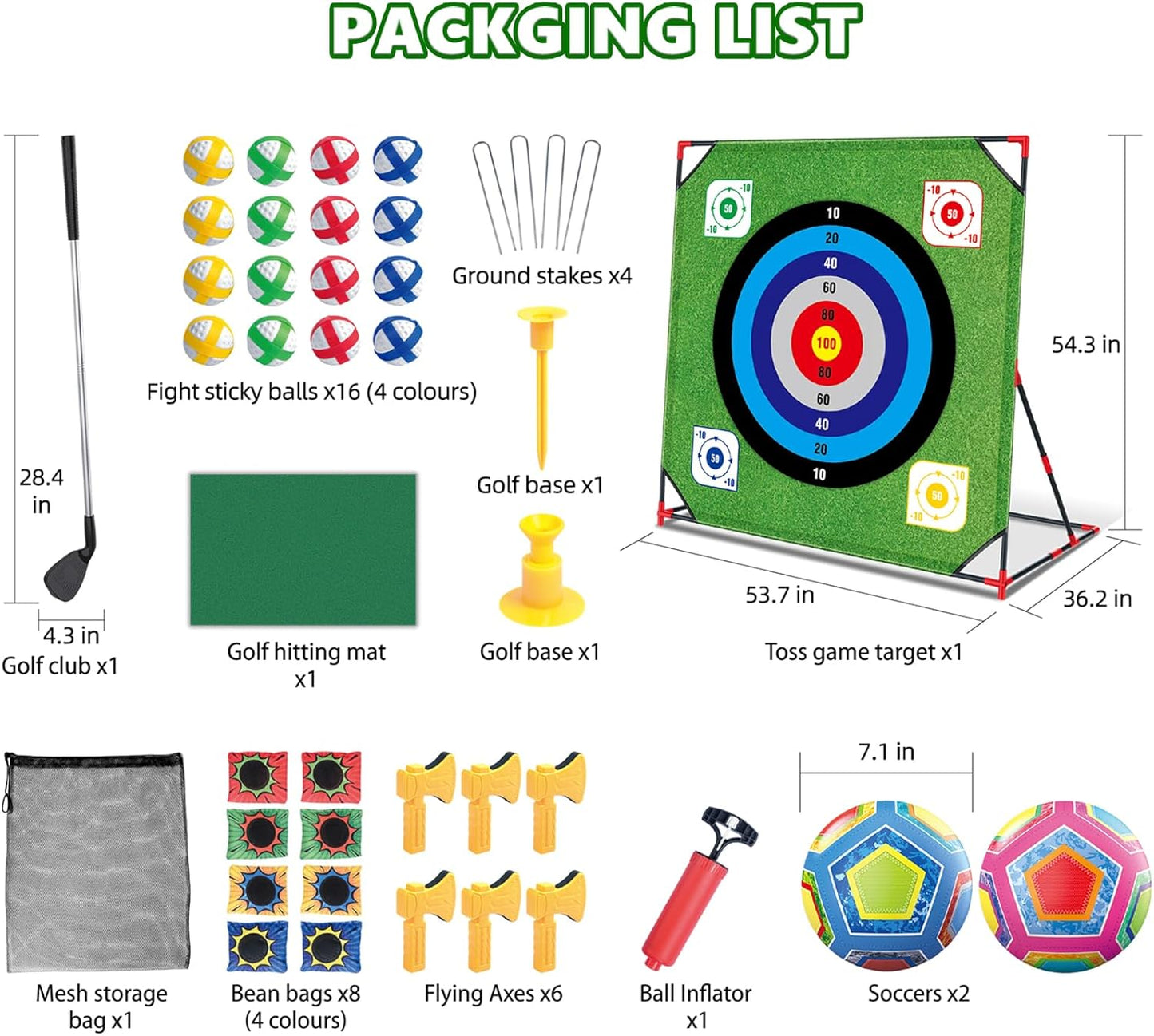 Golf Chipping Game with Stand - 4 in 1 Battle Golf Game with 16 Sticky Balls, Putting Mat, 8 Bean Bags, 2 Soccer Balls, 6 Axes, Indoor Outdoor Yard Games for Chipping Practice for Dads Golfers
