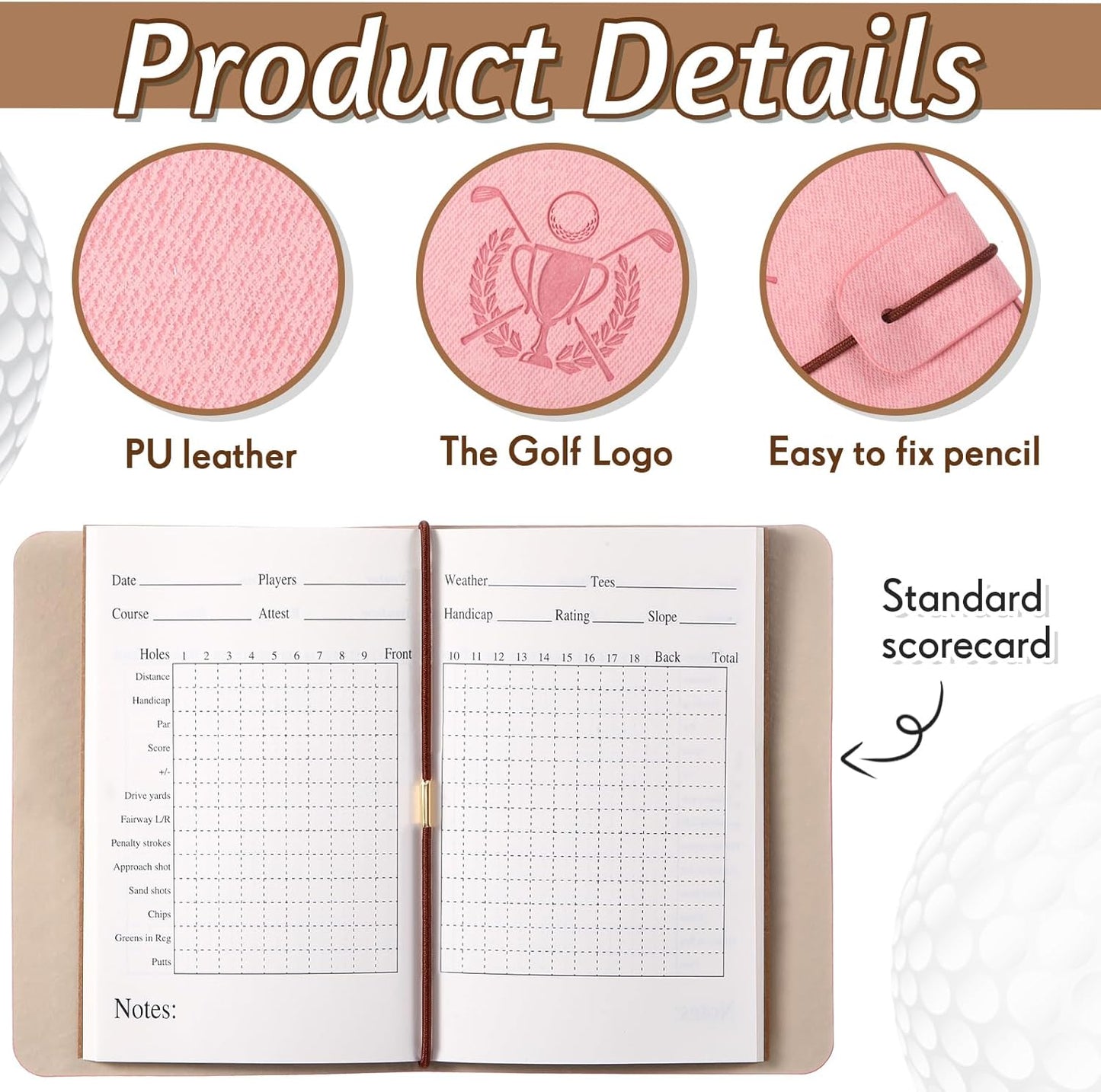 Yexiya Golf Scorecard Book with Pencil Leather Golf Journal Scorecard Holder Accessories Notebook Log Book Pocket Scorebook Gifts for Men Golfers, Sports and Outdoor Club Accessories