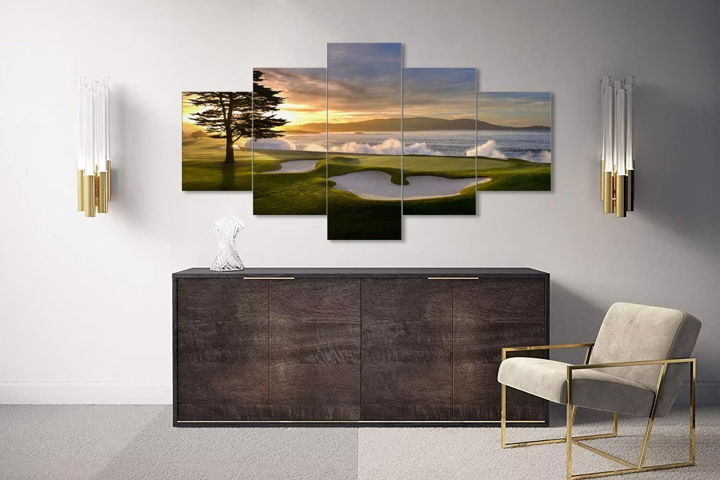 Pebble Beach Golf Course Wall Art for Living Room Bedroom Bathroom Office Wall Decorations Golf Course Pictures Canvas Prints Modern Framed Artwork Ready to Hang(60''W x 32''H)