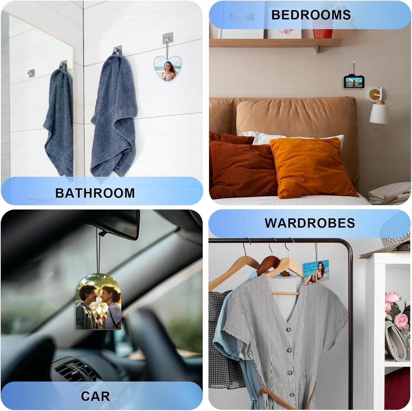 Custom Car Air Freshener with Picture - Personalized Double Sided Photo Air Fresheners for Car, Customized Air Freshener Gift for Men Women Bathroom Wardrobe Car (Horizontal square, Regular)