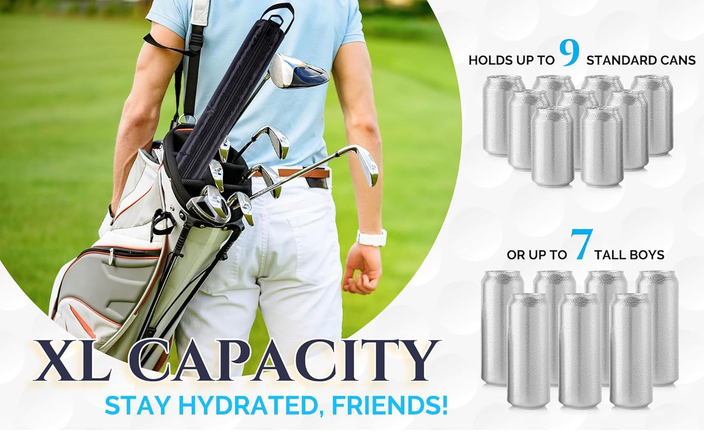 9 Can Insulated Golf Beer Sleeve with 7 Ice Pack Coolers - 8mm Thick Insulation Keeps Drinks Cold and Leak Proof Zipper – Customer-Favorite Golfing Gifts & Golf Bag Accessories