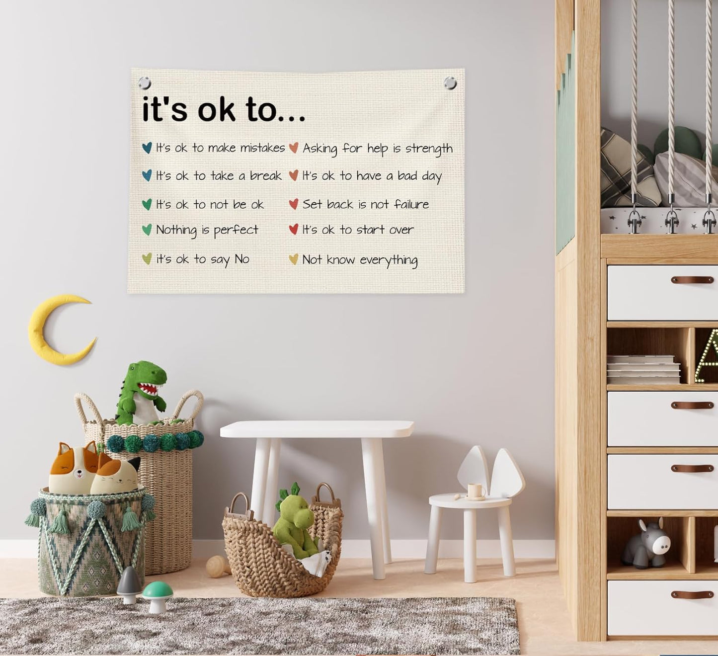 Classroom Wall Decor,Mental Health Canvas Banner Flags,Positive Affirmations Wall Decor for Homeschool Classroom Preschool Nursery Kids Room,30x20 Inch