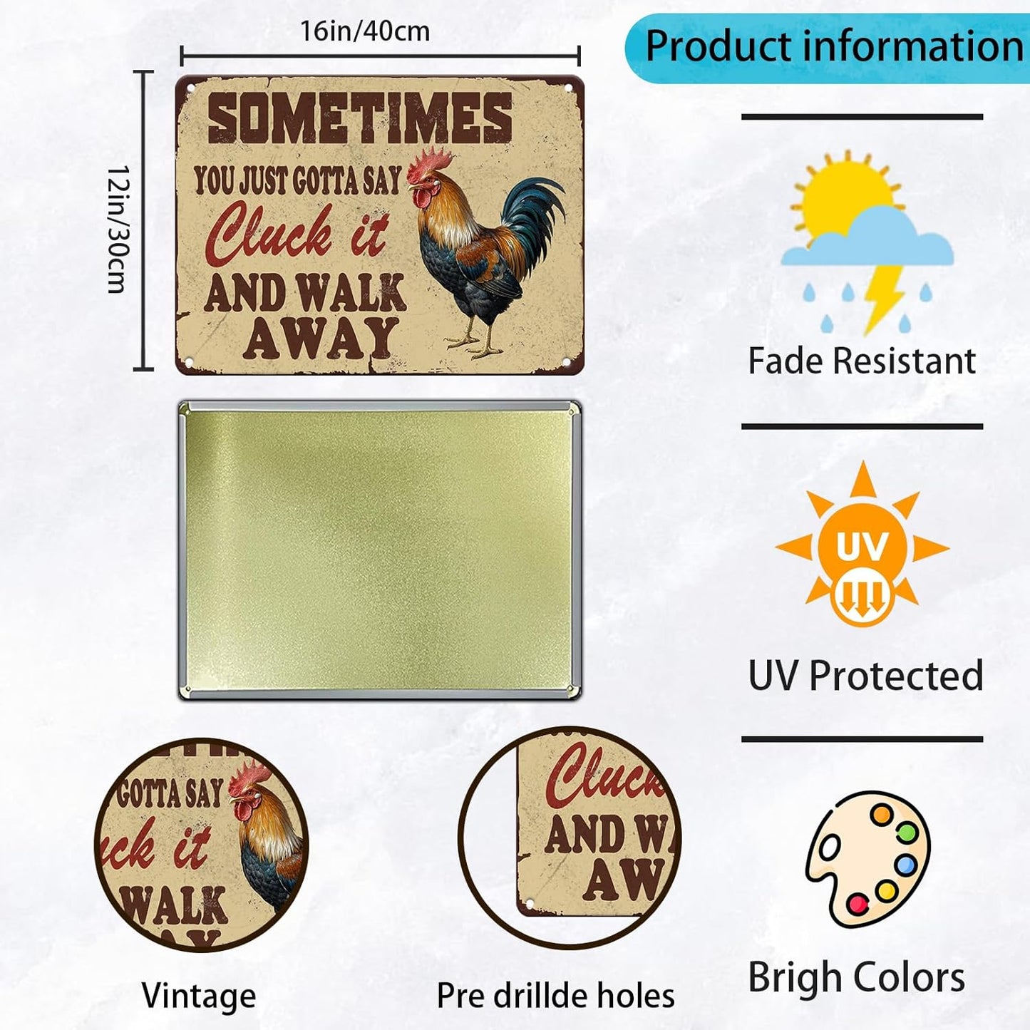 Chicken Farm Metal Tin Sign Chicken Cluck It Iron Sign Home Kitchen Wall Decor 12x16 Inch Funny Plaque