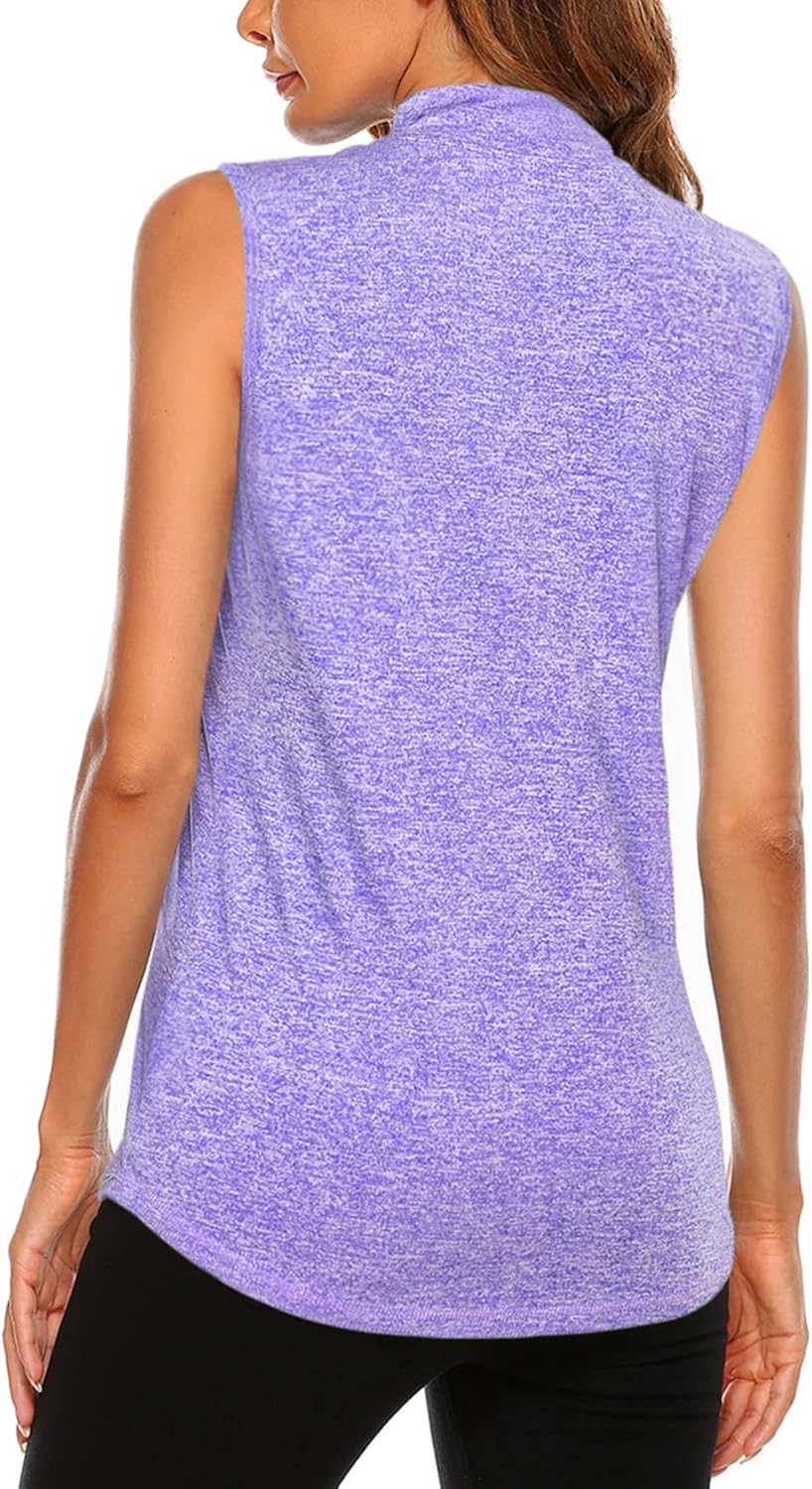 Koscacy Women's Sleeveless Golf Tennis Polo Shirts Zip Up Dry Fit Workout Tank Tops Athletic Shirt