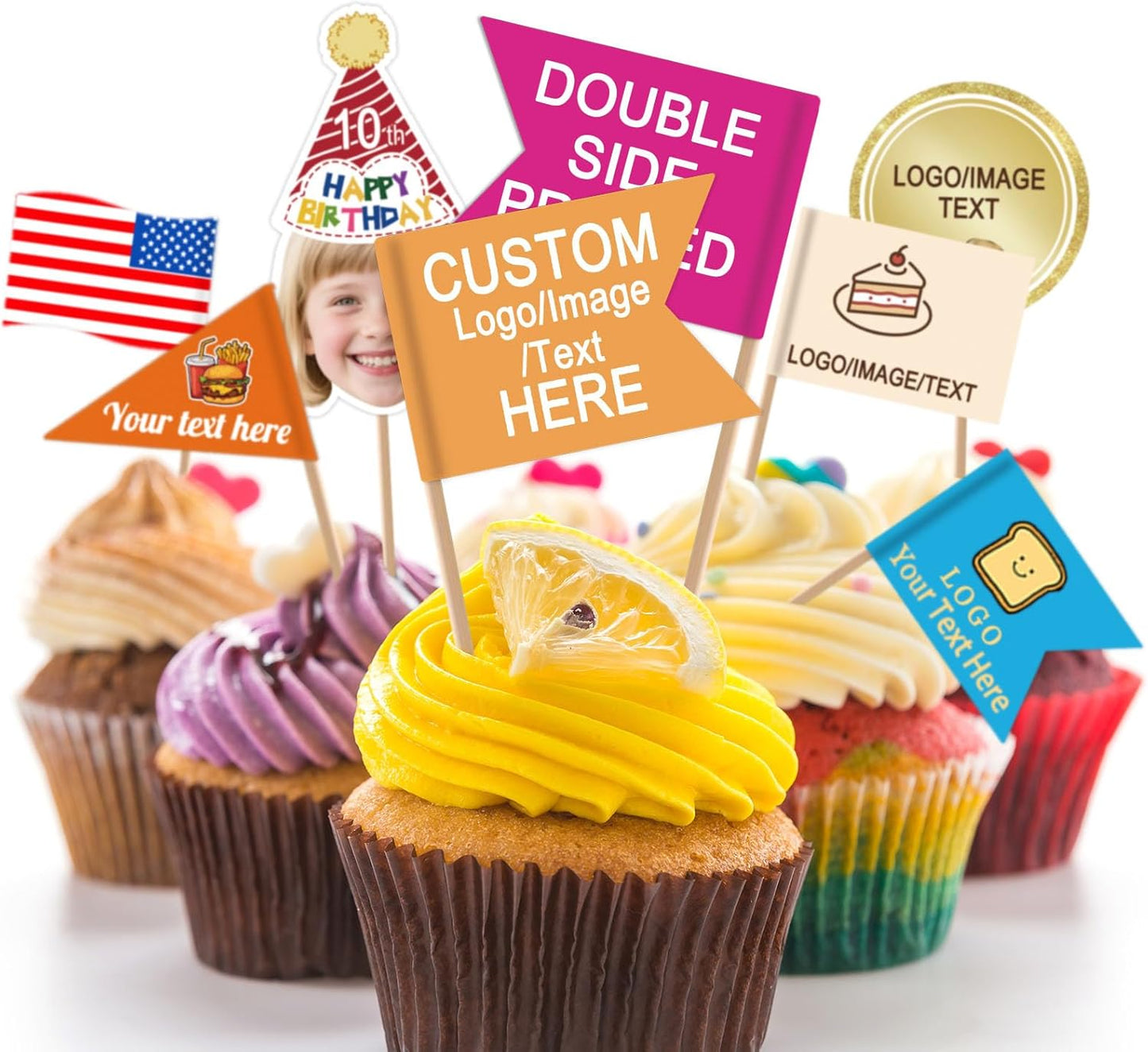 Custom Cupcake Toppers Picture up to 100Pcs Personalized Toothpick Flags for Food Drink Decorations Customized for Birthday Graduation Parties Weddings Celebrations - Swallowtail