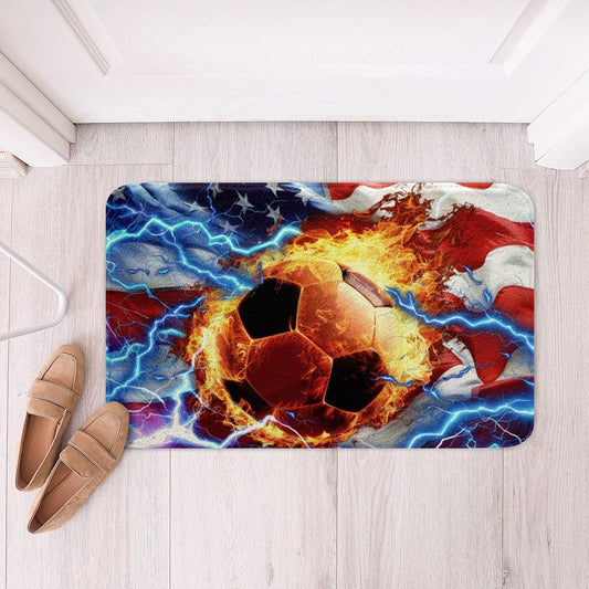 Feelyou 3D Soccer Ball Non Slip Bath Mat Ball Games Sports Polyester Bath Rug for Kids Boys Girls Retro USA Flag Soft Fleece Door Carpet American Flag Bathroom Floor Indoor Doormat,16x24 Inch