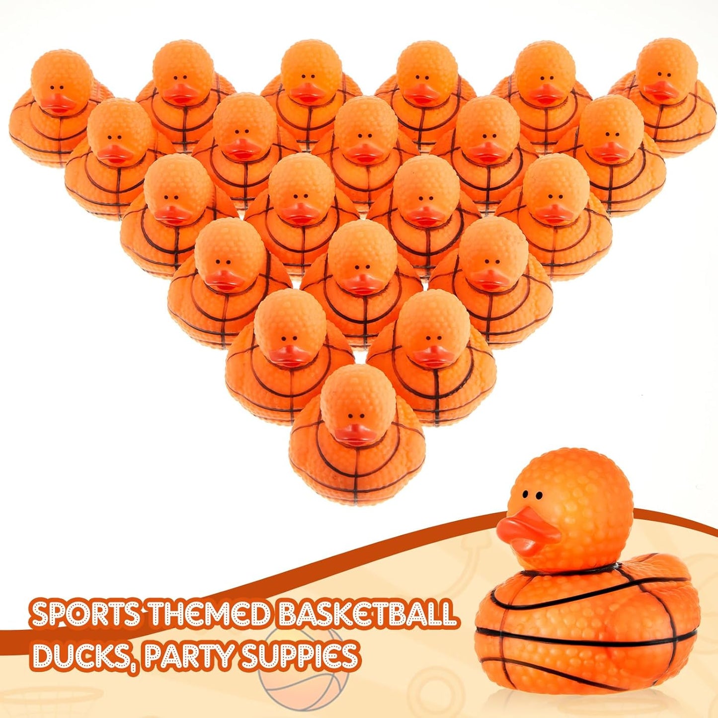 Deekin Rubber Duck 2 Inch Bulk Sport Party Favors for Team Events Game Day Decorations Birthday Party Decorations Club Player Gift(24 Pcs,Basketball Texture)