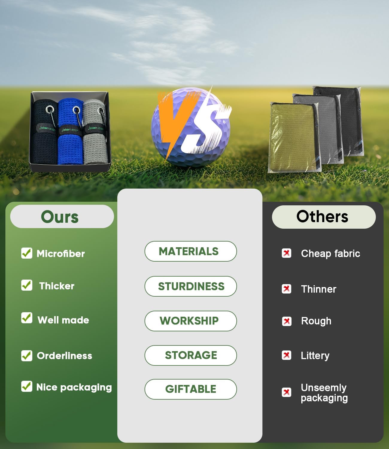 Pro Golf Towel Microfiber Golf Towel for Golf Bags (16" X 16") with Hook, Loop Fastener and Gift Box, Essentials Golf Accessories for Men, Golf Gifts for Men/Women