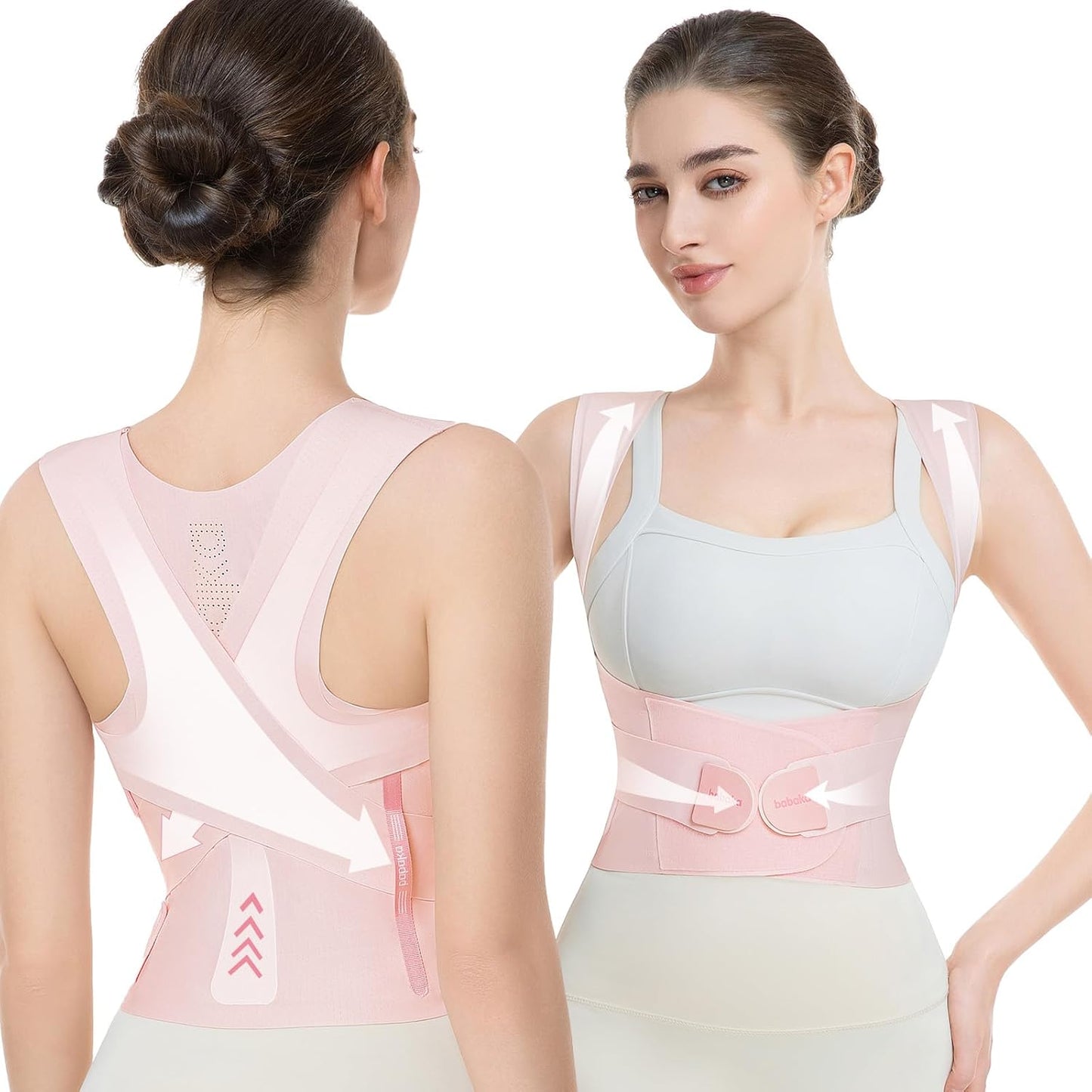 babaka Posture Corrector for Women, Invisible Lightweight Adjustable Back Brace for Upper and Lower Back Pain Relief, Hunchback, Hump, Scoliosis, Thoracic, Spine Corrector Under Clothes (Pink, Medium, Waist: 29''-35'')