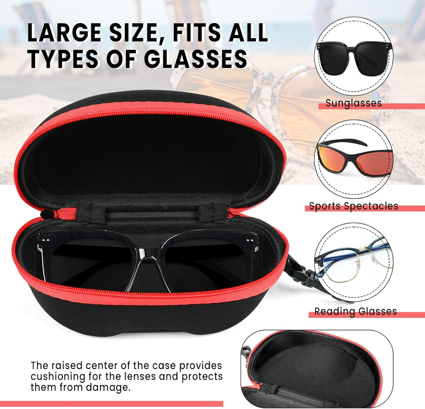 INNOLIFE Zipper Hard Shell Sunglasses Cases, Portable Travel Eyeglasses Cases with Plastic Hook for Men Women