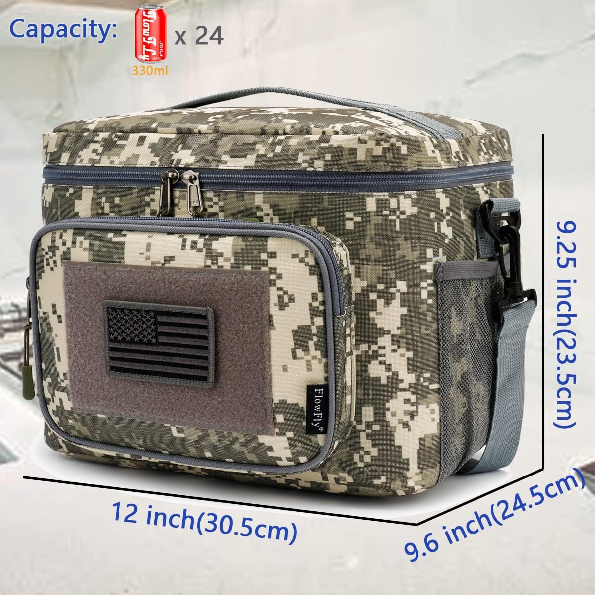 FlowFly Tactical Lunch Bag Large Insulated Lunch Box Cooler Tote for Men, Women with MOLLE/PALS Webbing (Digital#Camo, Large)