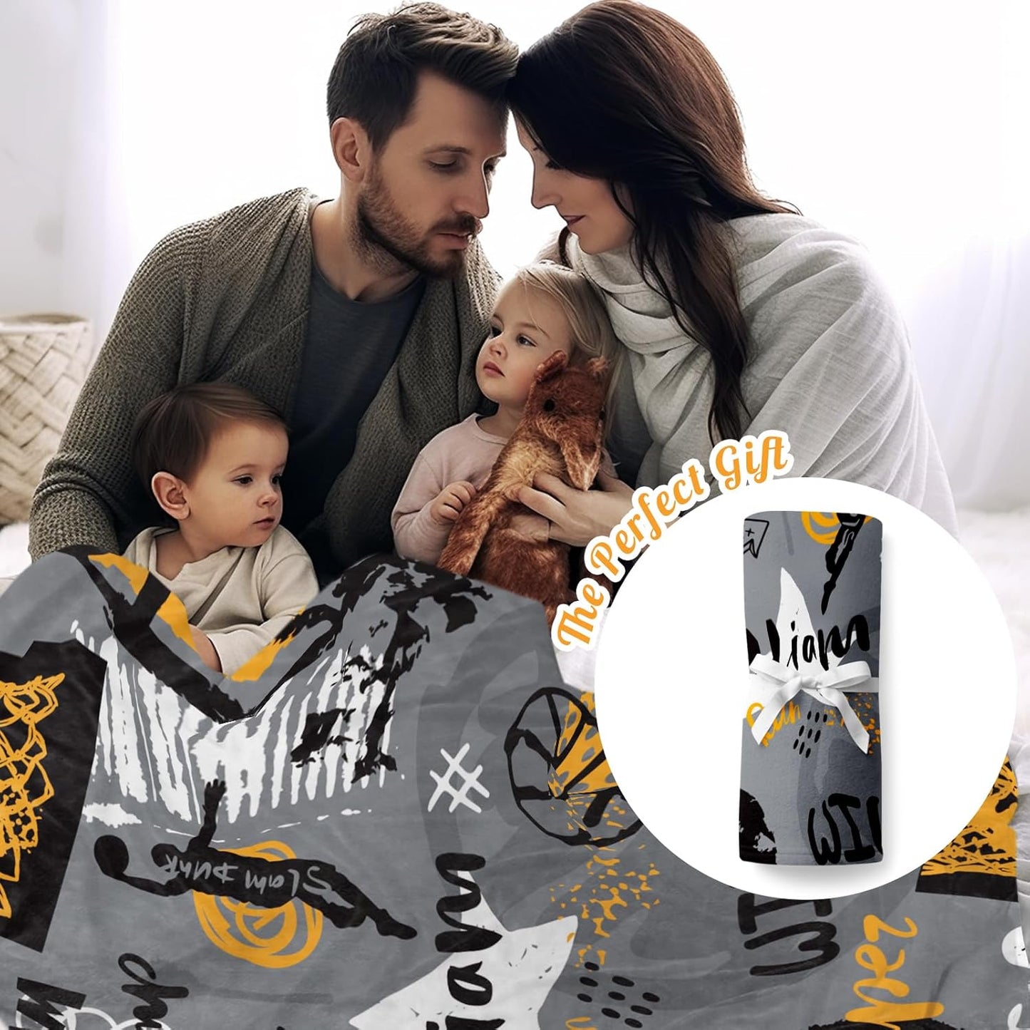 Custom Name Basketball Blanket - Personalized Names Soft Plush Flannel Throw Blankets for Baby Kids Teen Boys Girls Holidays Birthdays Gifts Color07