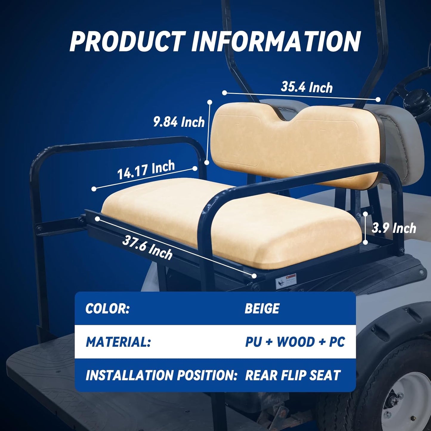 Golf Cart Universal Rear Replacement Cushions for EZGO/Club Car/Yamaha with Flip Rear Seat Kit, Black,2 Piece Set, Beige