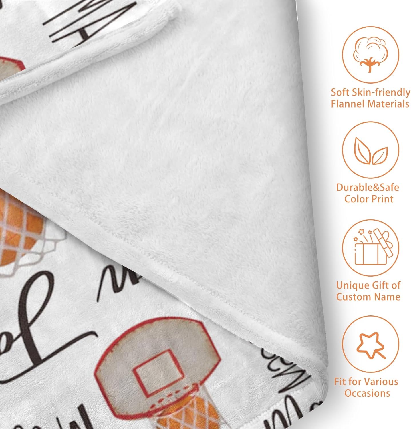 Custom Name Basketball Blanket - Personalized Names Soft Plush Flannel Throw Blankets for Baby Kids Teen Boys Girls Holidays Birthdays Gifts Color08