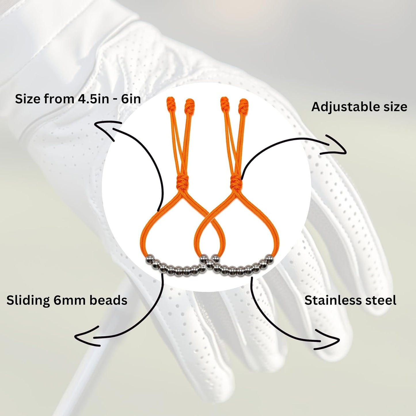LAMIBEE Pack of 2 Golf Glove Bead Stroke Counter, 10 Stainless Steel Beads Score Counter for Gloves, Stroke Count Resizable Easy to Adjust Golf Round Scoring Tracker Accessory