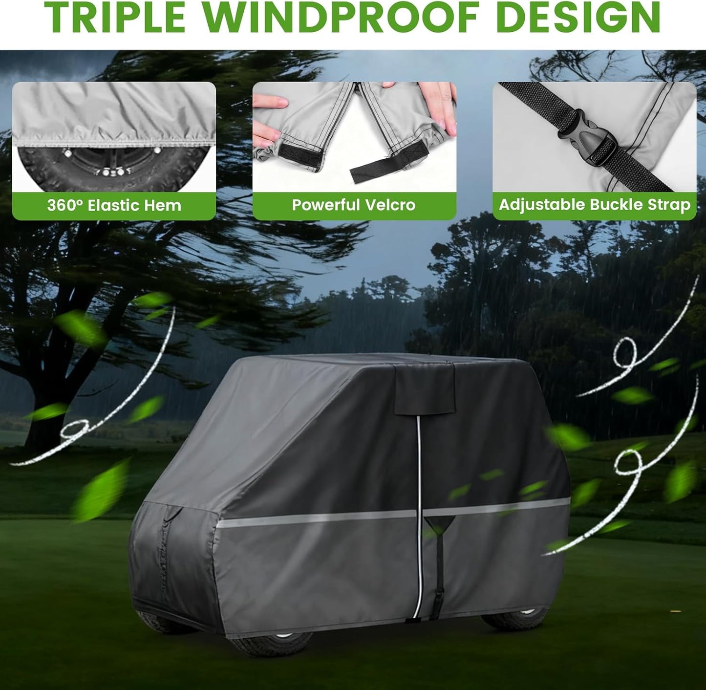 Waterproof Golf Cart Cover - Heavy Duty 420D Oxford Fabric, Universal Fit for 4+2 Passenger Yamaha/Club Car/EZGO, All-Weather Protection