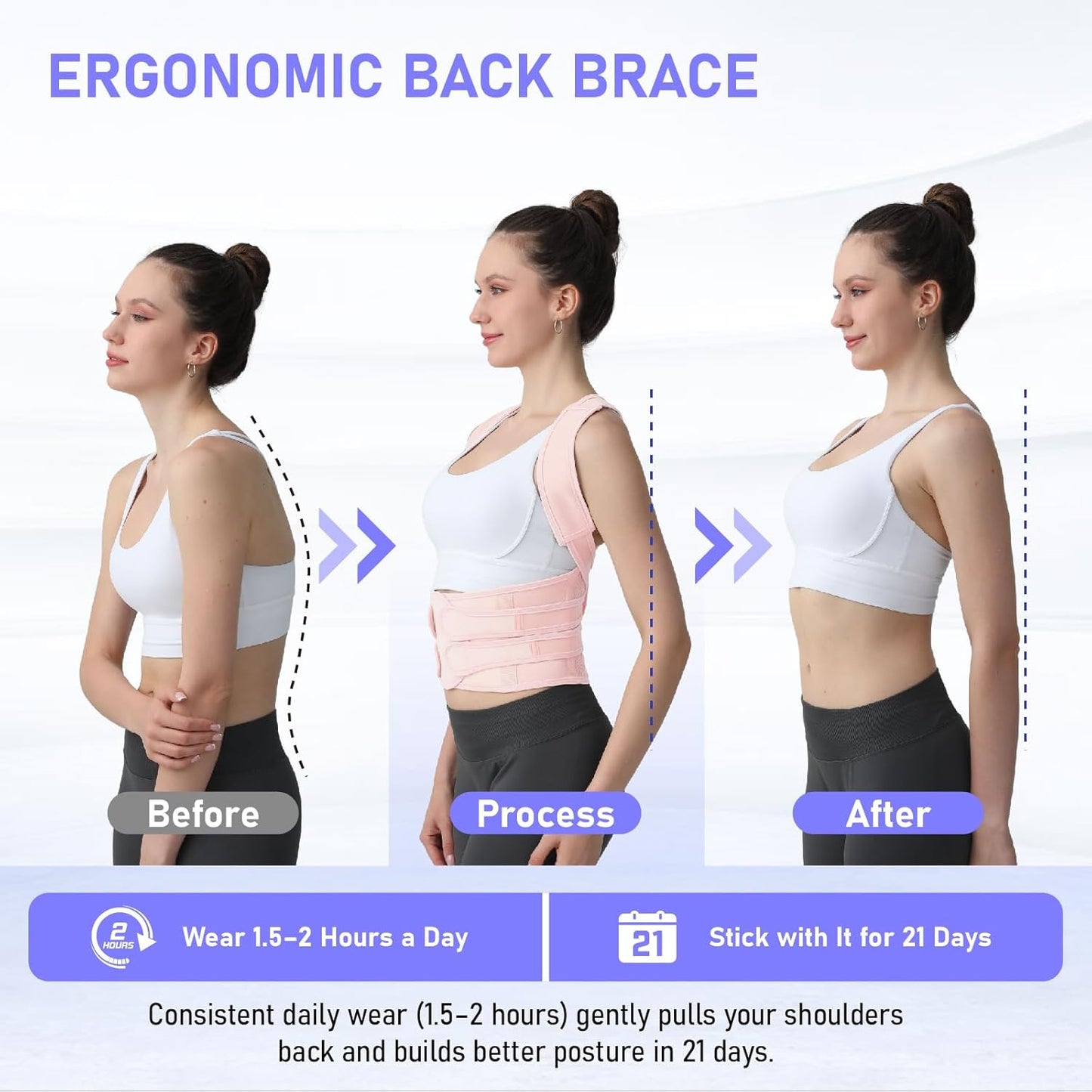 Posture Corrector for Women and Men, Back Brace with Full Back Support, Adjustable Shoulder Straightener for Upper & Lower Back Pain Relief, Scoliosis, Hunchback (Large, Pink)