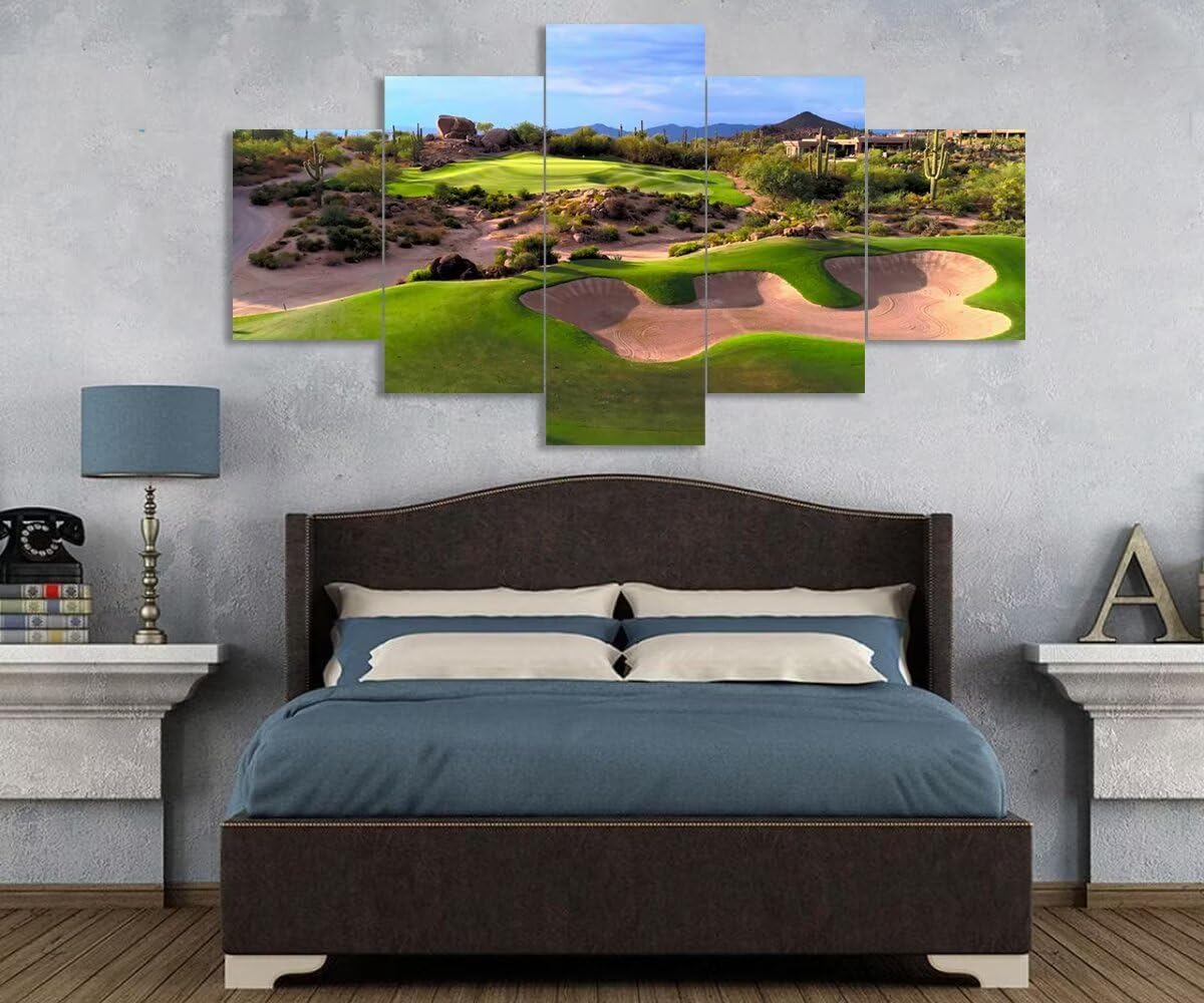 chenchenArt Arizona Desert Golf Course Wall Art for Living Room Bedroom Bathroom Home Decorations Arizona Golf Course Pictures Posters Canvas Prints Modern Artwork Framed Ready to Hang(50''W x 24''H)