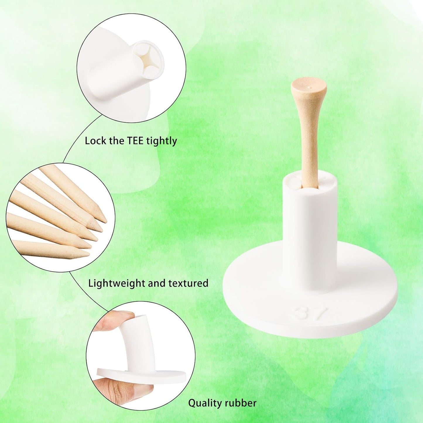 Sumind 10 Set Golf Rubber Tee Holder Set for Driving Range Golf Practice Mat Indoor Outdoor Size 1.5 Inch (10 Rubber Tee Holders, 10 Bamboo Tees)