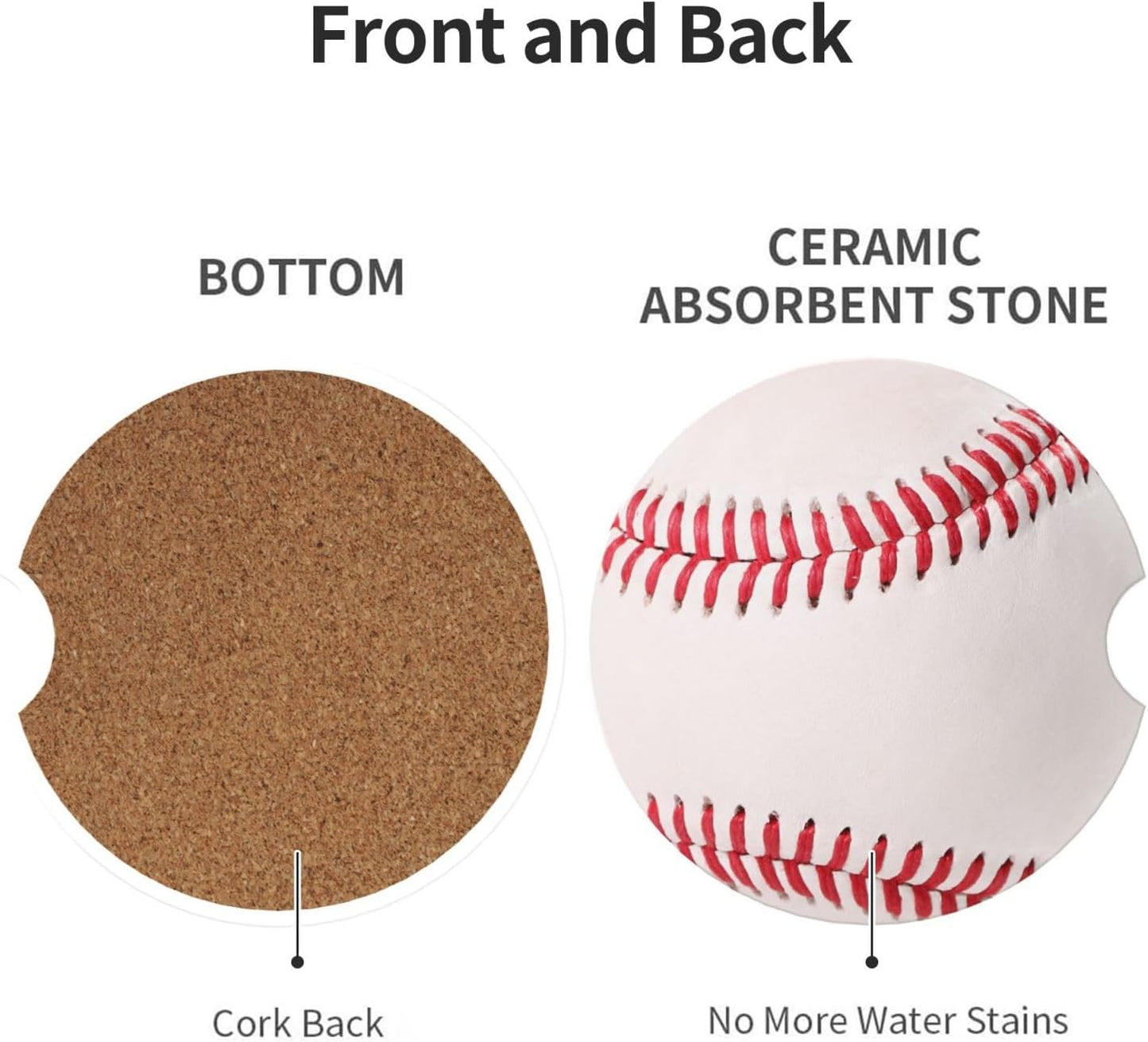 Car Cup Holder Coasters, Baseball Ball Car Coasters for Cup Holder Drinks, 2 Pack Ceramic Cute Auto Interior Accessories for Women Men