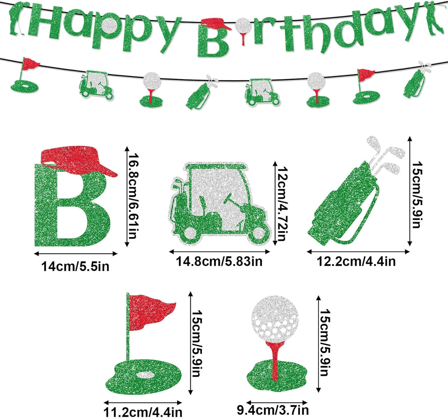 Golf Happy Birthday Banner, Pre-Strung Glitter Sports Theme Golf Party Decorations for Children Adults Birthday Retirement Party Celebration Supplies