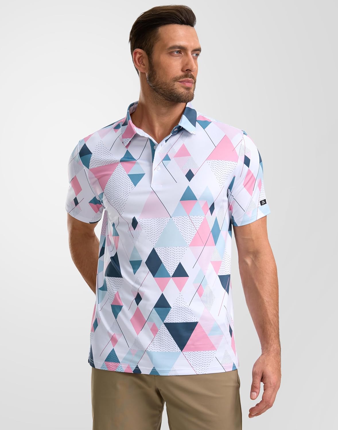 Obla Mens Golf Polo Shirts Short Sleeve Dry Fit Performance Moisture Wicking Casual Print Collared Golf Shirts for Men