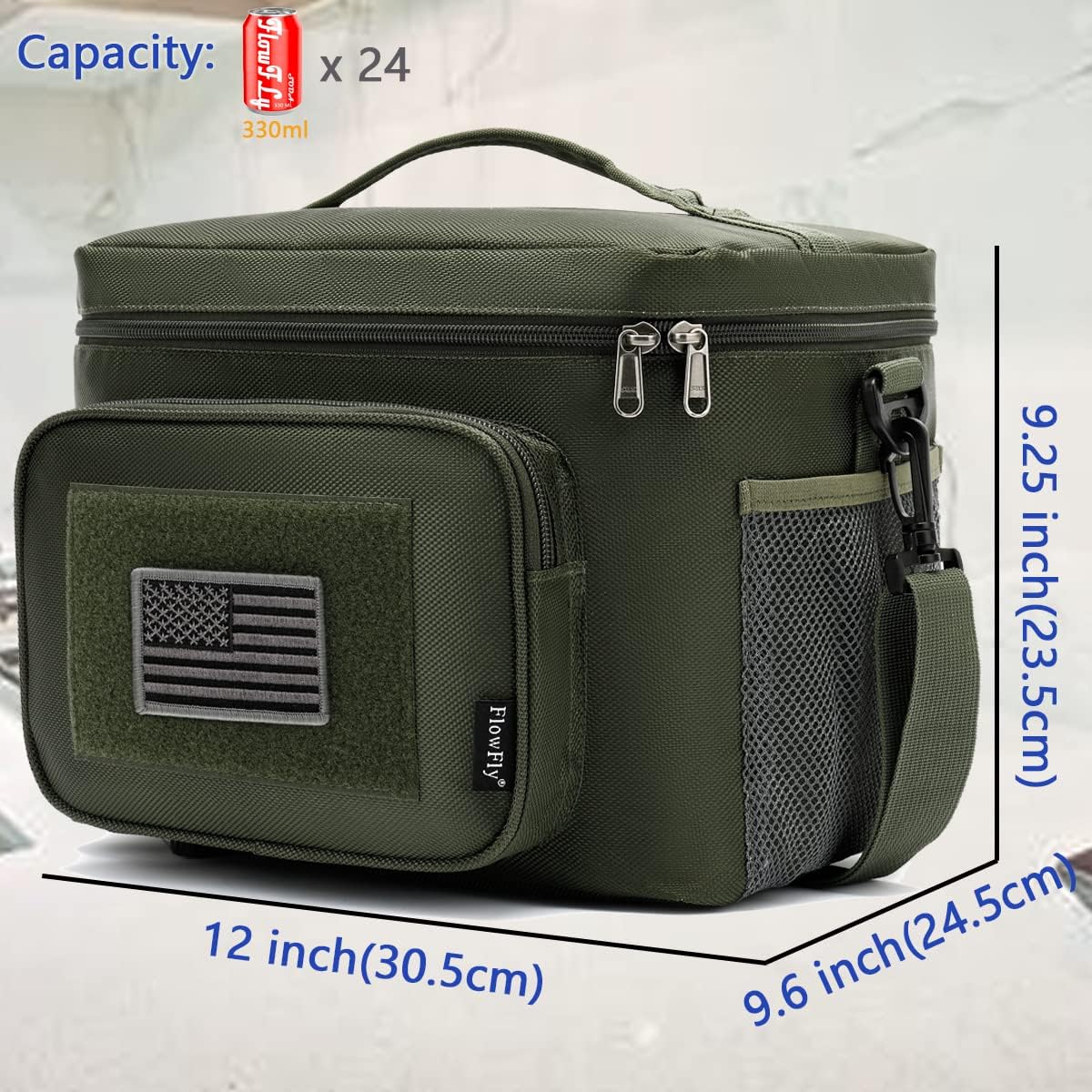 FlowFly Tactical Lunch Bag Large Insulated Lunch Box Cooler Tote for Men, Women with MOLLE/PALS Webbing (Army#Green, Large)