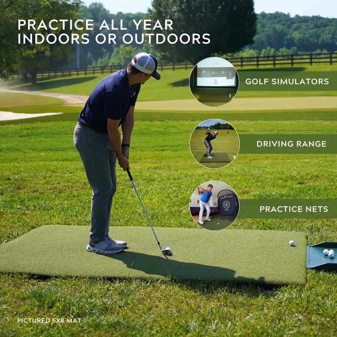 The Original Country Club Elite® by Real Feel Golf Mats® 5' X 8' Simulator Size Golf Mat | Heavy Duty Commercial Practice Mat | Accepts A Real Tee | Swing Down and Through | Indoor/Outdoor