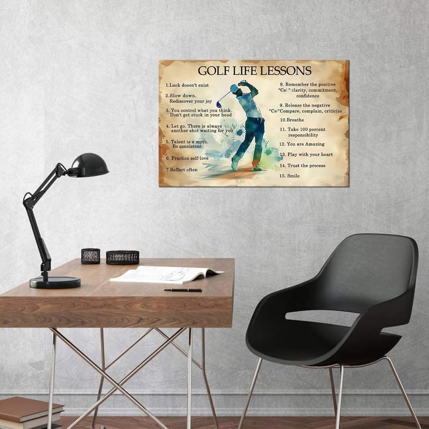 Golf Wall Art Life Lessons Inspirational Quote Pictures Vintage Poster Motivational Painting Prints Artwork for Living Room Office Club Bedroom Home Decorations Framed Ready to Hang (18 x 24 inch)