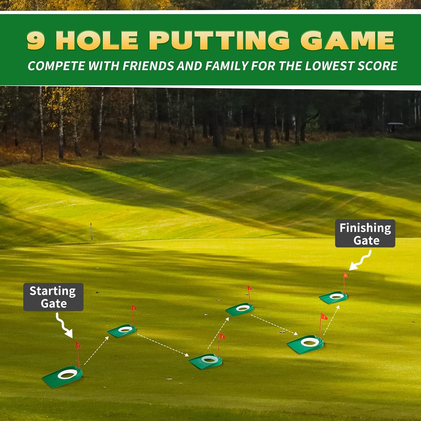 Sotiff Golf Putting Practice Cup Hole Training Aids Golf Accessories Training Putters with Plastic Flag for Adult Green Office Garage Yard Indoor Outdoor Practice