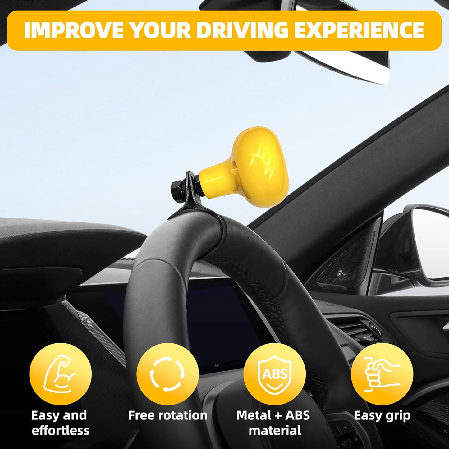 Riloer Steering Wheel Spinner Suicide Knob for Steering Wheel Booster Ball Non Slip Booster Knob Suicide Knob 360 Degree Booster Knob Suicide Knob for Car Yellow