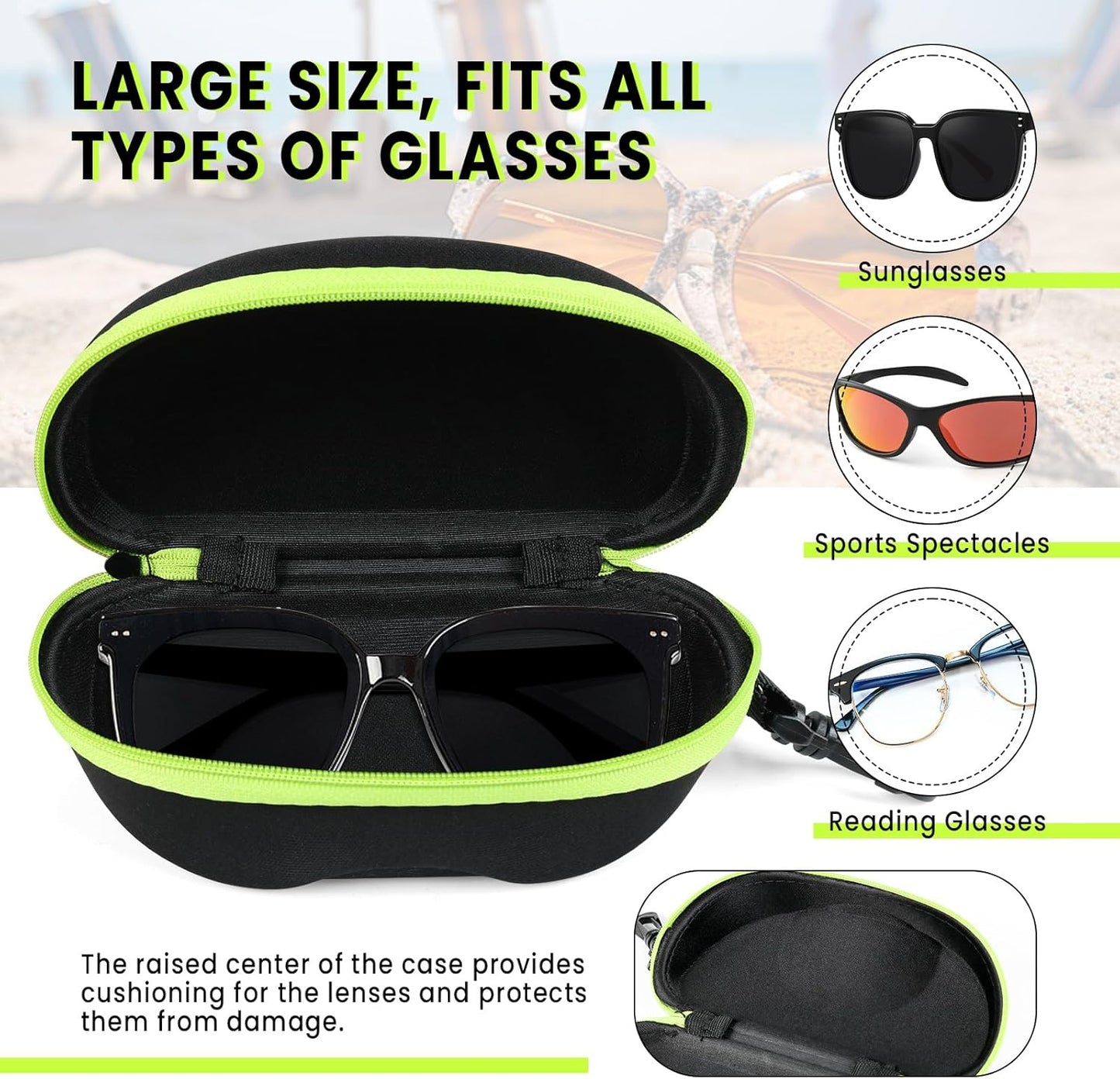 INNOLIFE Zipper Hard Shell Sunglasses Cases, Portable Travel Eyeglasses Cases with Plastic Hook for Men Women
