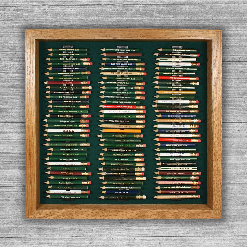 Eureka Golf Pencil Display Case with Acrylic Cover | Holds 96 Round or Hexagonal Pencils | Oak Finish | USA Made