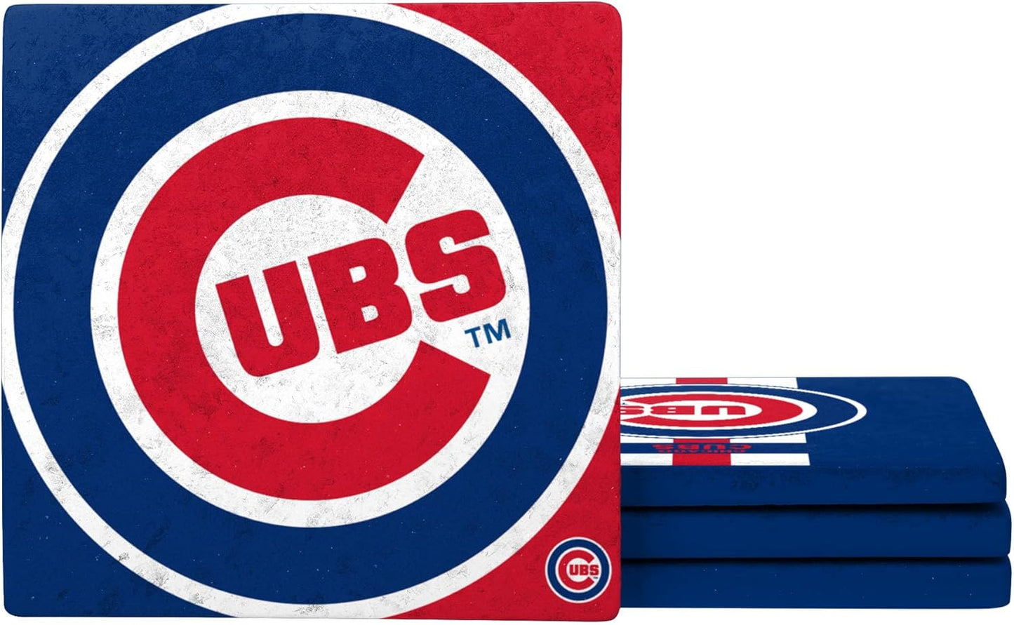 FOCO MLB Official 4-Pack Beverage Drink Stone Ceramic Coaster Set (Chicago Cubs)